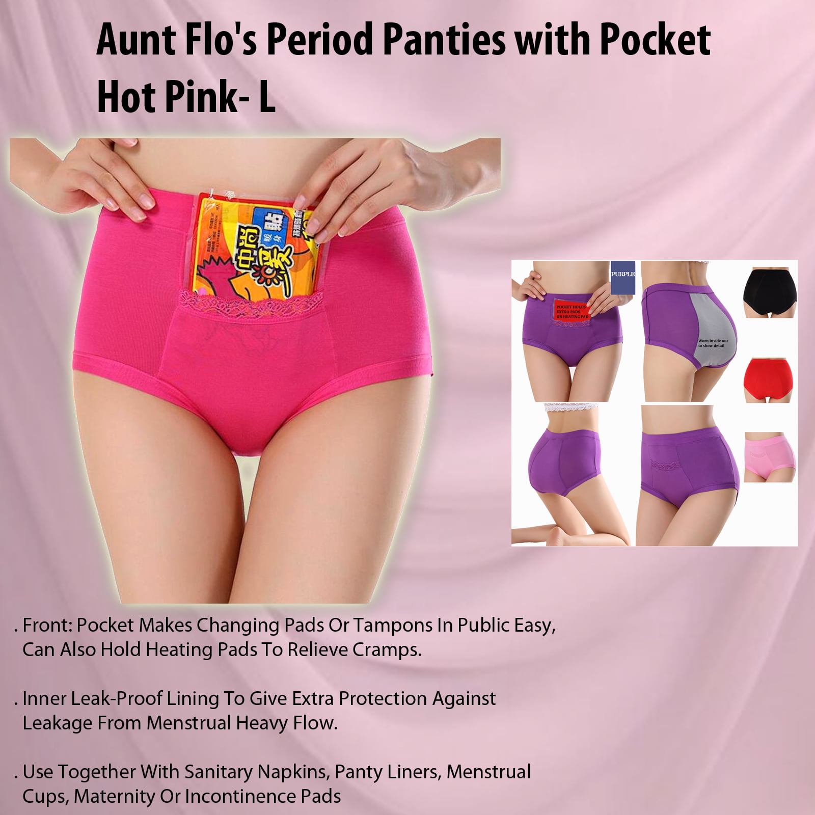 Code Red CODE RED Period Panties with Pocket- Hot Pink- L Pink