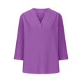thumbnail image 4 of Women Fashion V Neck Seven Point Sleeve Button Casual Comfortable Top, Including Wash Tips and Sizes, 4 of 6