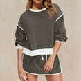 thumbnail image 3 of Bloomae Womens Sweatsuits 2 Piece Set Long Sleeve Crewneck Sweatshirts Drawstring High Waisted Skort Skirts Tennis Running Tracksuits Trendy Cozy Lounge Shorts Sets Dark Gray M, 3 of 10