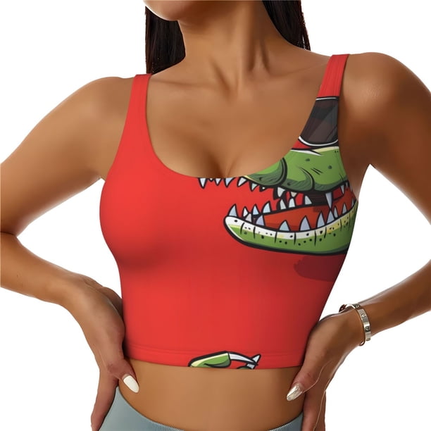 Balery Cool Crocodile With Sunglasses Sujetadores deportivos con espalda cruzada para mujer, acolchados, sin costuras, de alto impacto, ideales para yoga, gimnasio, entrenamiento y fitness.-X-Large