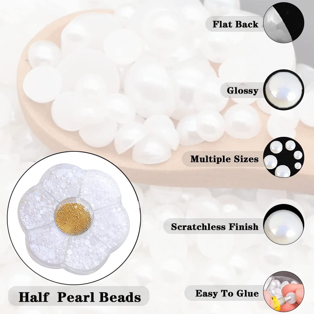 Pearl jewelry for nails, nail art makeup decorations flat back pearls 1  box, beige pearl 