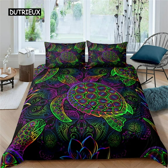 Exotic Sea Turtle Duvet Cover Microfiber Marine Life Geometric Comforter Cover 3D Ocean Theme Beddin