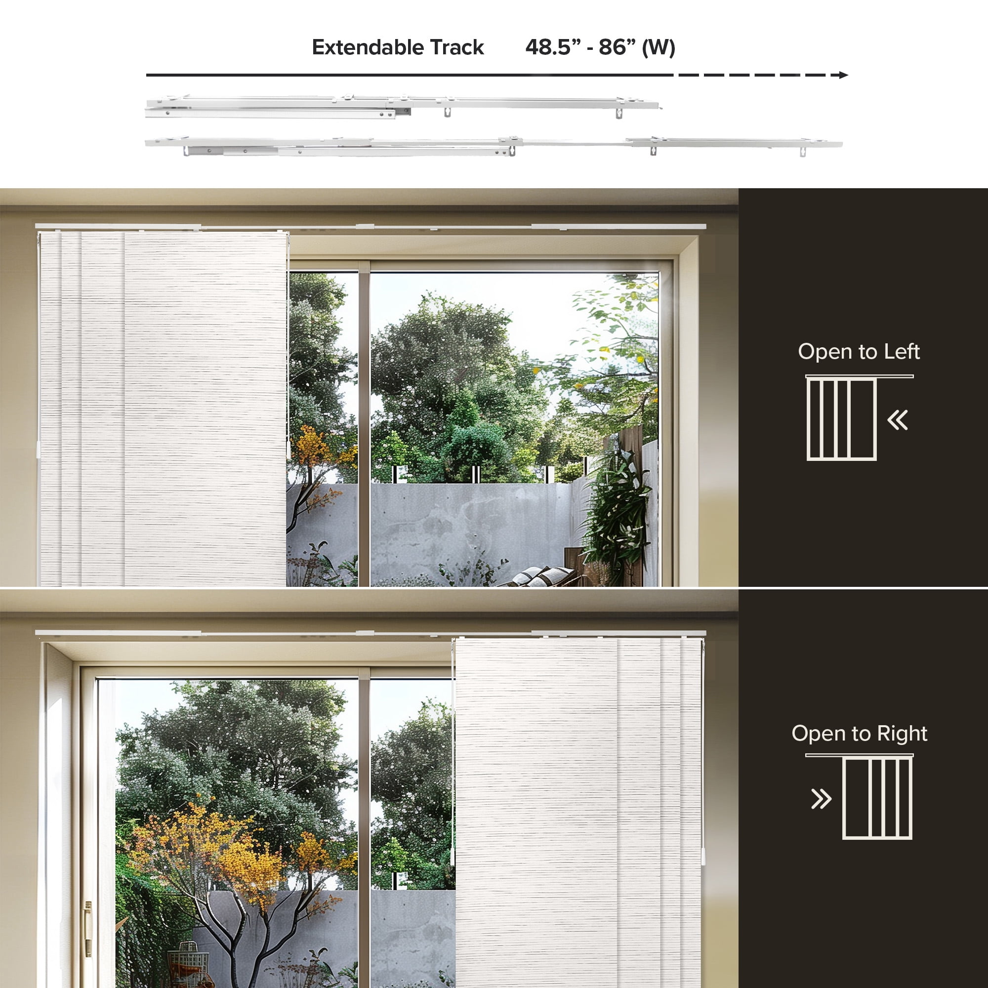 Chicology Adjustable Sliding Panel Track Blind, Vertical Blinds, Light Filtering - 46"-86" W X 96" Height, Meshed Glacier