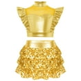 thumbnail image 2 of SiiRoh Girls Metallic Crop Top with Sequin Ruffle Tiered Skirt Sparkly Disco Jazz Dance Outfit Sets Gold 16, 2 of 6