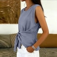 thumbnail image 3 of Sewkxo Womens Linen Cotton Crop Tank Tops Tie Wrap Sleeveless Crew Neck Shirts Casual Summer Beach Going Out Tops,Blue L, 3 of 5