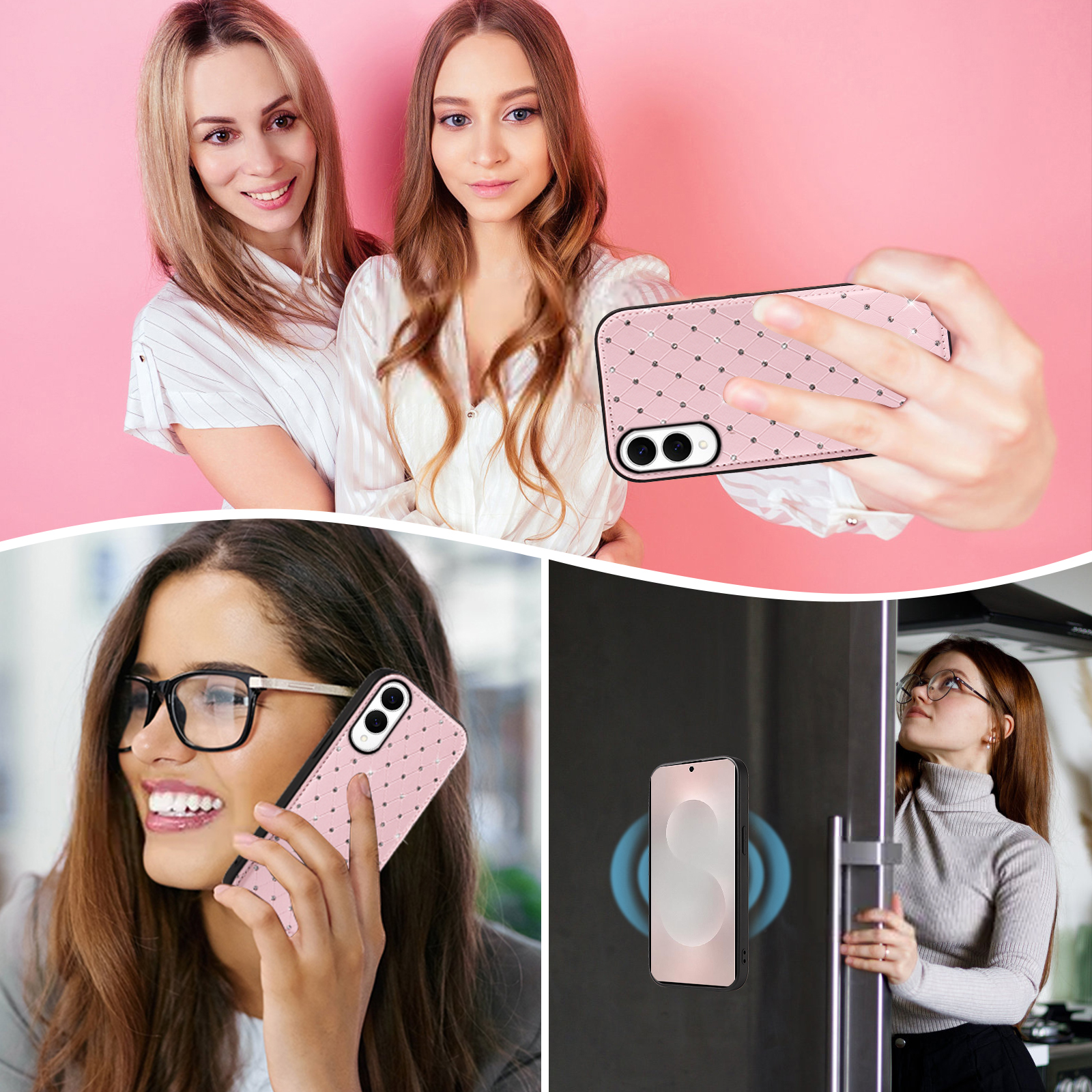 Asuwish Phone Case for Samsung Galaxy S25 Edge 5G Zipper Wallet Detachable Cell Cover with Tempered Glass Screen Protector Crossbody Lanyard Strap Bling Glitter Flip Card Holder Slot S25Edge Pink