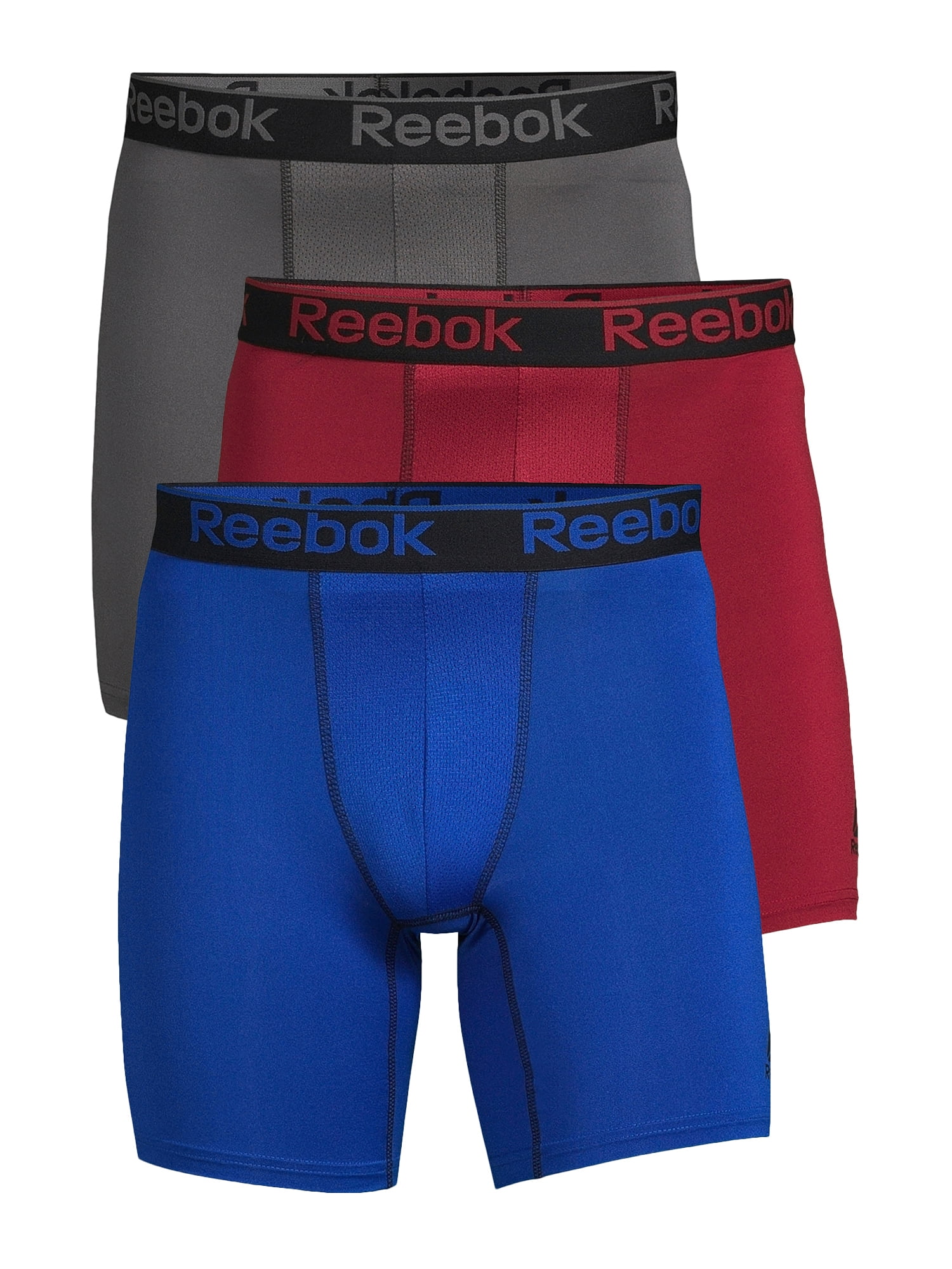 Reebok Men's Compression Long Length Performance Boxer Briefs 3 Pack 
