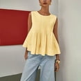 thumbnail image 2 of FRSASU Womens Summer Pleated Peplum Sleeveless Blouse Tank Tops Solid Round Neck Shirt Yellow XS(XS), 2 of 5