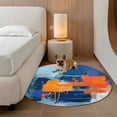 thumbnail image 2 of Round Rugs 5Ft, Orange Blue Geometric Round Area Rug Washable Indoor Throw Carpet, Oil Painting Modern Abstract Soft Non Slip Circle Rug for Cabinet Bathroom Home Decor Aesthetic, 2 of 8