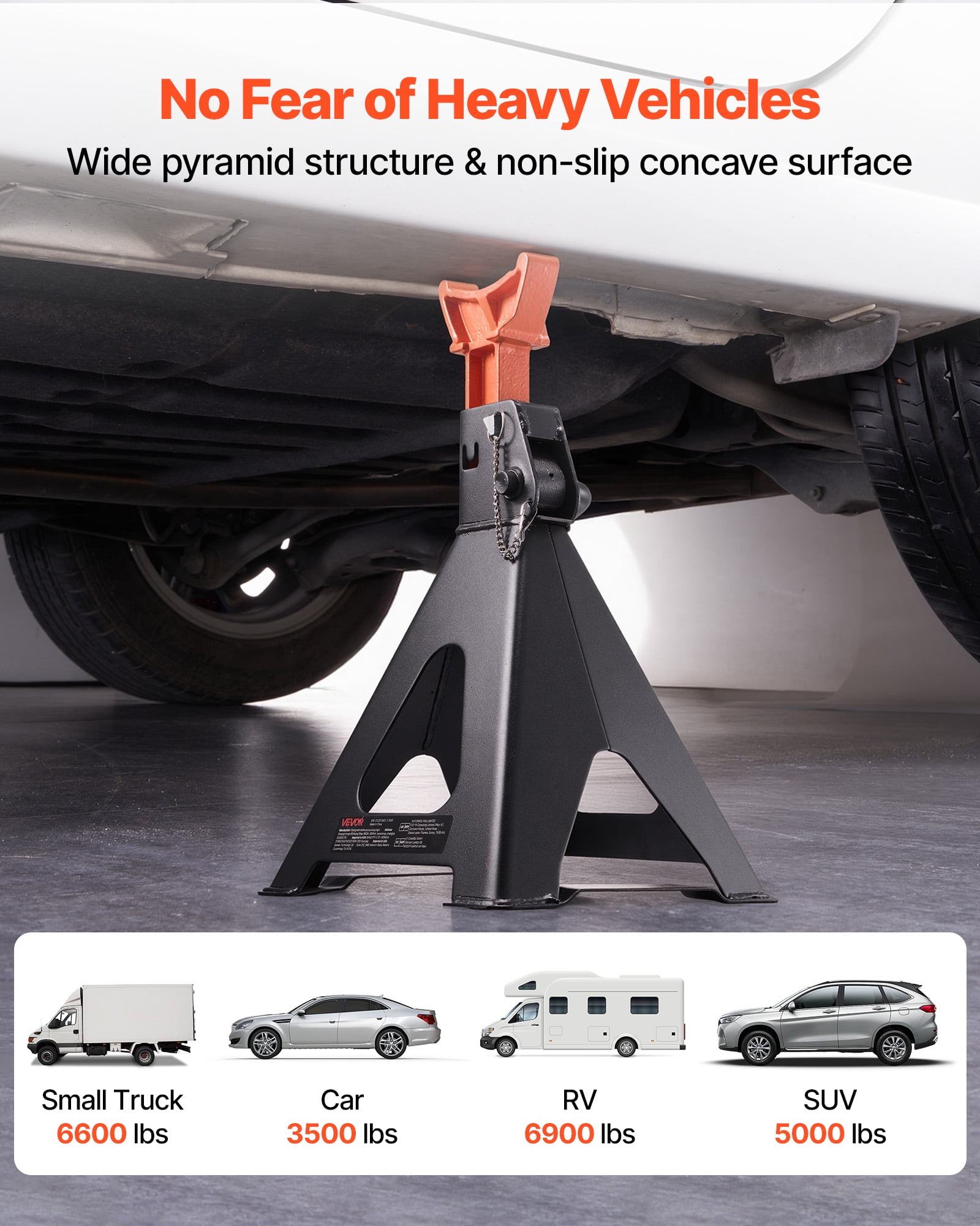 VEVOR Jack Stands, 6 Ton (13,000 lbs) Capacity, 14.6-22.8 in Adjustable Height, Heavy Duty Steel Jack Auto Stands with Double Locking, for Lifting RV, Small Truck, Car, SUV, 1 Pair, Black and Orange
