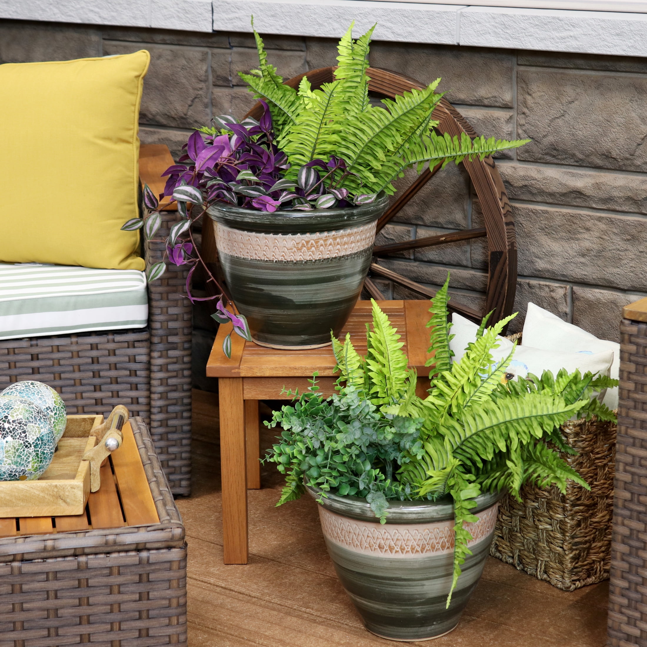 Sunnydaze Purlieu 12" x 12" x 10" Round Tempest Ceramic Outdoor Planter 2-Count