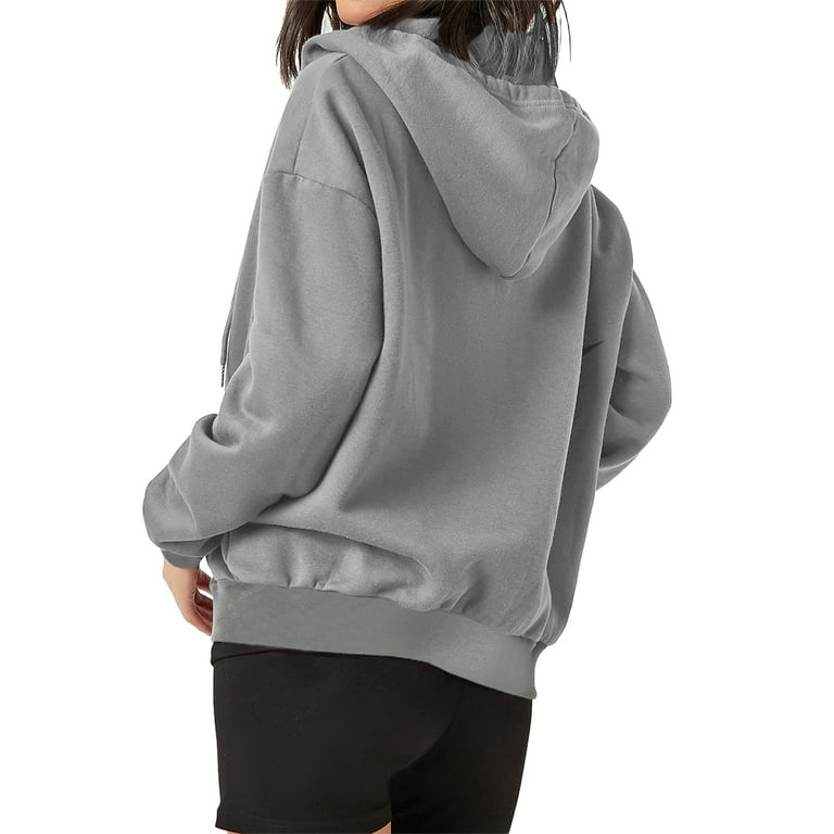 FOMOYUU Womens Oversized Zip Up Hoodie Y2K Jacket Baggy Loose Basic Zipper Hooded Sweatshirt Coat