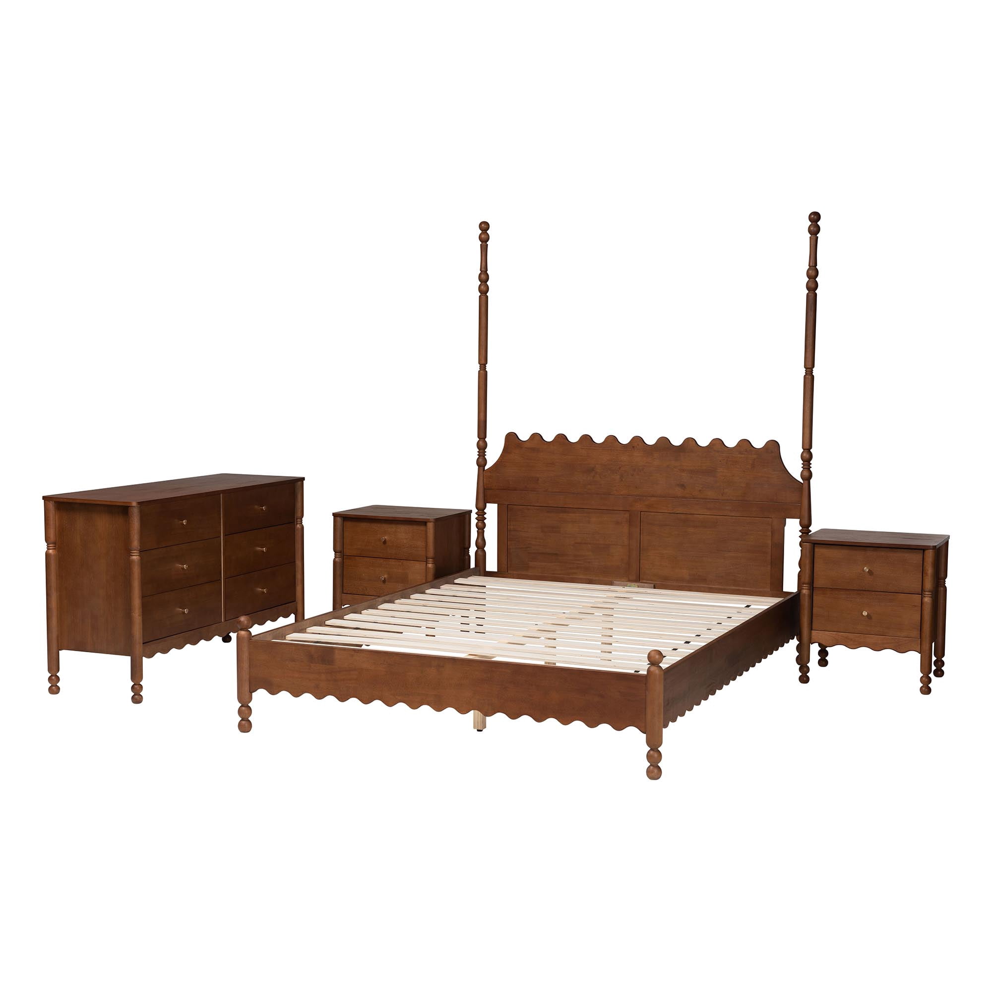 Baxton Studio Hoffman Modern Farmhouse Bedroom Set, King, 4-Piece, Walnut Brown