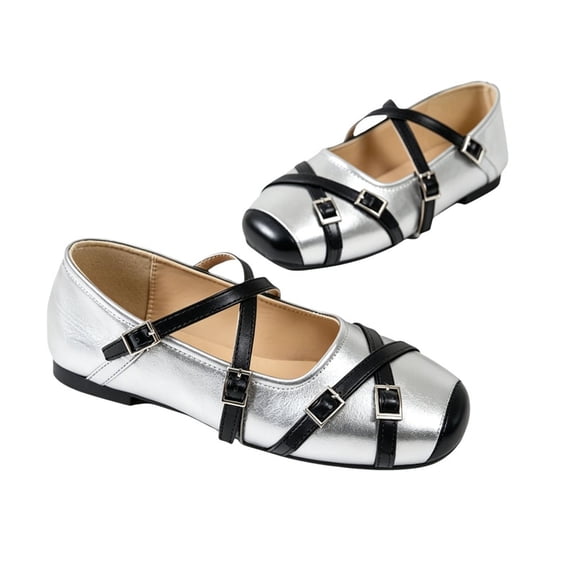 CHICVOMEY Ballet Flats for Women Multi-Buckle Comfortable Low Heel Round Toe Graceful Mary Jane Shoes Women for Daily Office Formal Party School