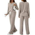 thumbnail image 2 of Womens 2 Piece Lounge Sets Fall Henley Neck Sweater Matching Sweat Suits Comfy Pajamas Clothes Pockets Camel L, 2 of 7