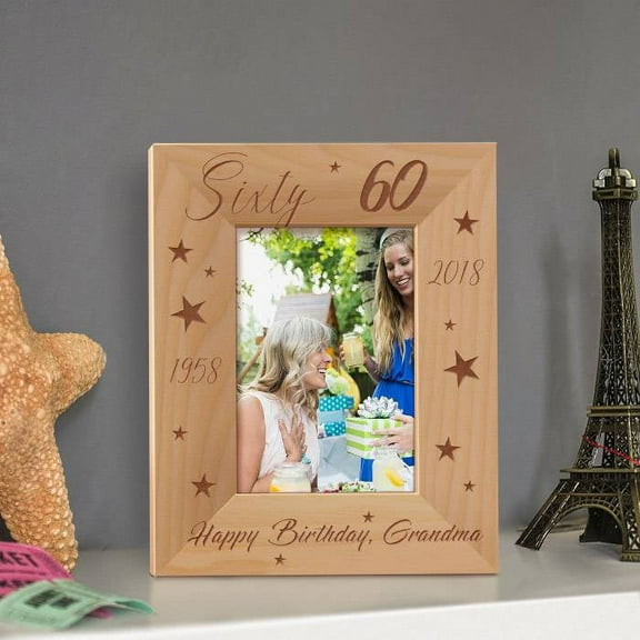 Happy Birthday Personalized Wooden Picture Frame 3 1/2" x 5" Brown (Vertical)