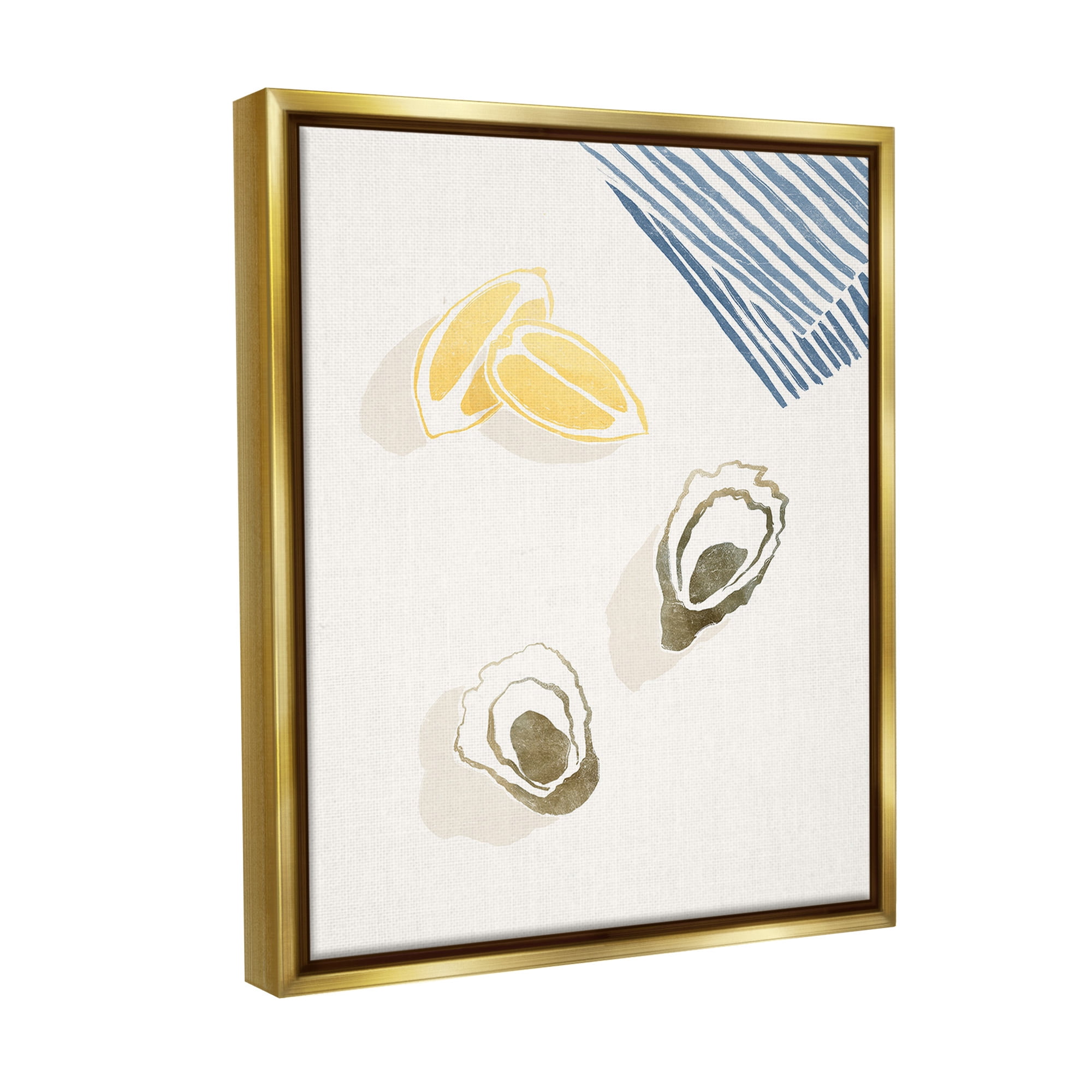 Stupell Industries Minimal Oysters & Lemons Animals & Insects Painting Gold Floater Framed Canvas Art Print Wall Art, 25 x 31