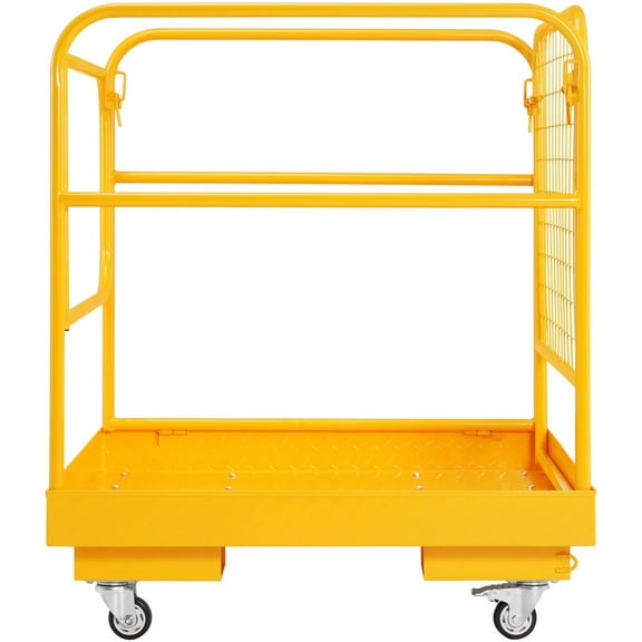 Folding Forklift Safety Cage, 36 x 36 Inches Aerial Work Platform, 1200 lbs Capacity, Includes Swivel Wheels & Drain Hole