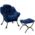 thumbnail image 3 of YYAo Modern Upholstered Accent Chair, Contemporary Lounge Chair Armchair with A Side Pocket and Stool, Fabric Lazy Chair for Living Room, Blue, 3 of 13