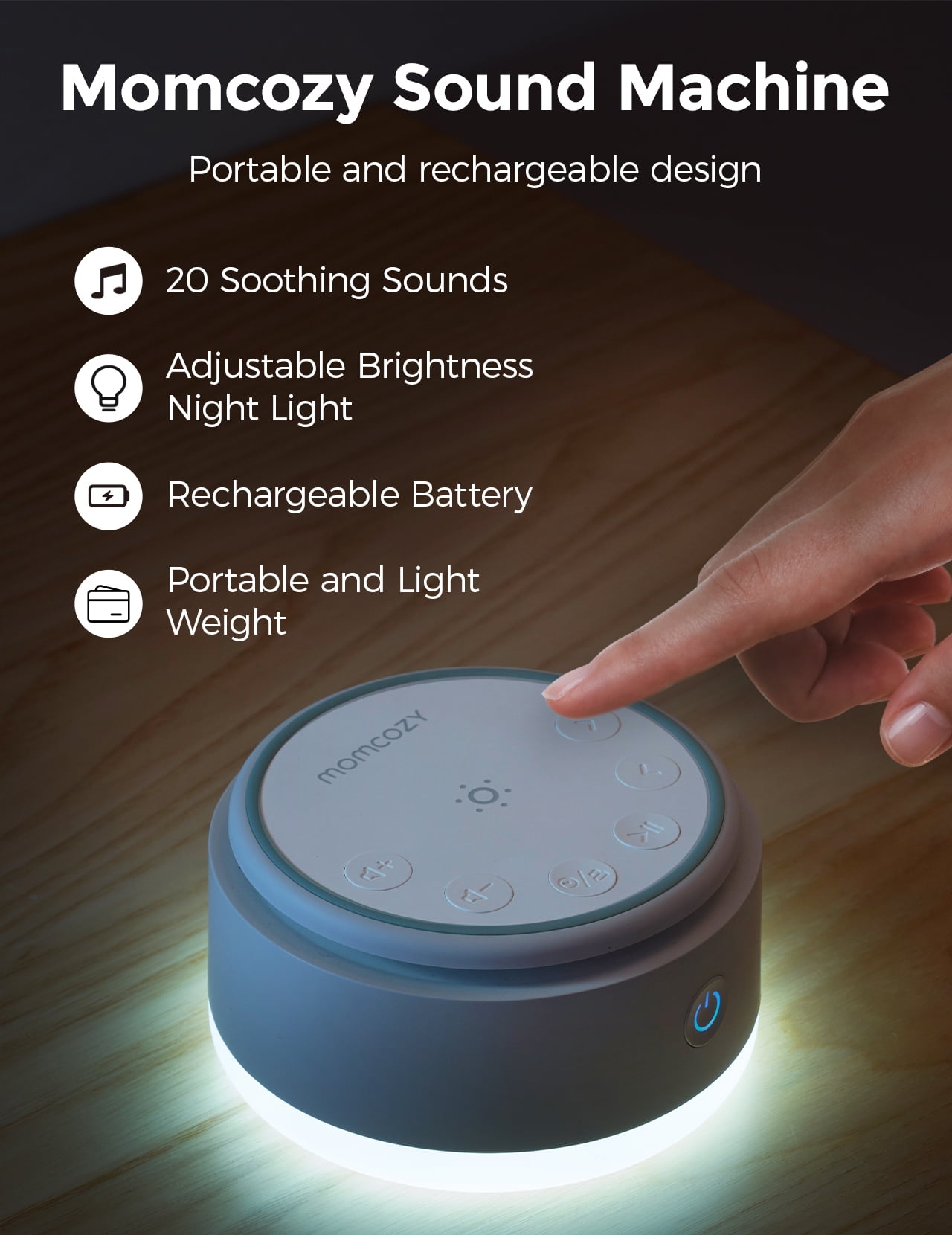 Momcozy Sound Machine for Baby|Portable White Noise Sound Machine for Sleep Rechargeable|20 Sleep Sounds White Noise Machine with Nursery Night Light