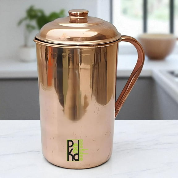 Peekdee Pure Copper 2 Liter Plain Jug Handcrafted Health Benefits Pitcher For Gifting