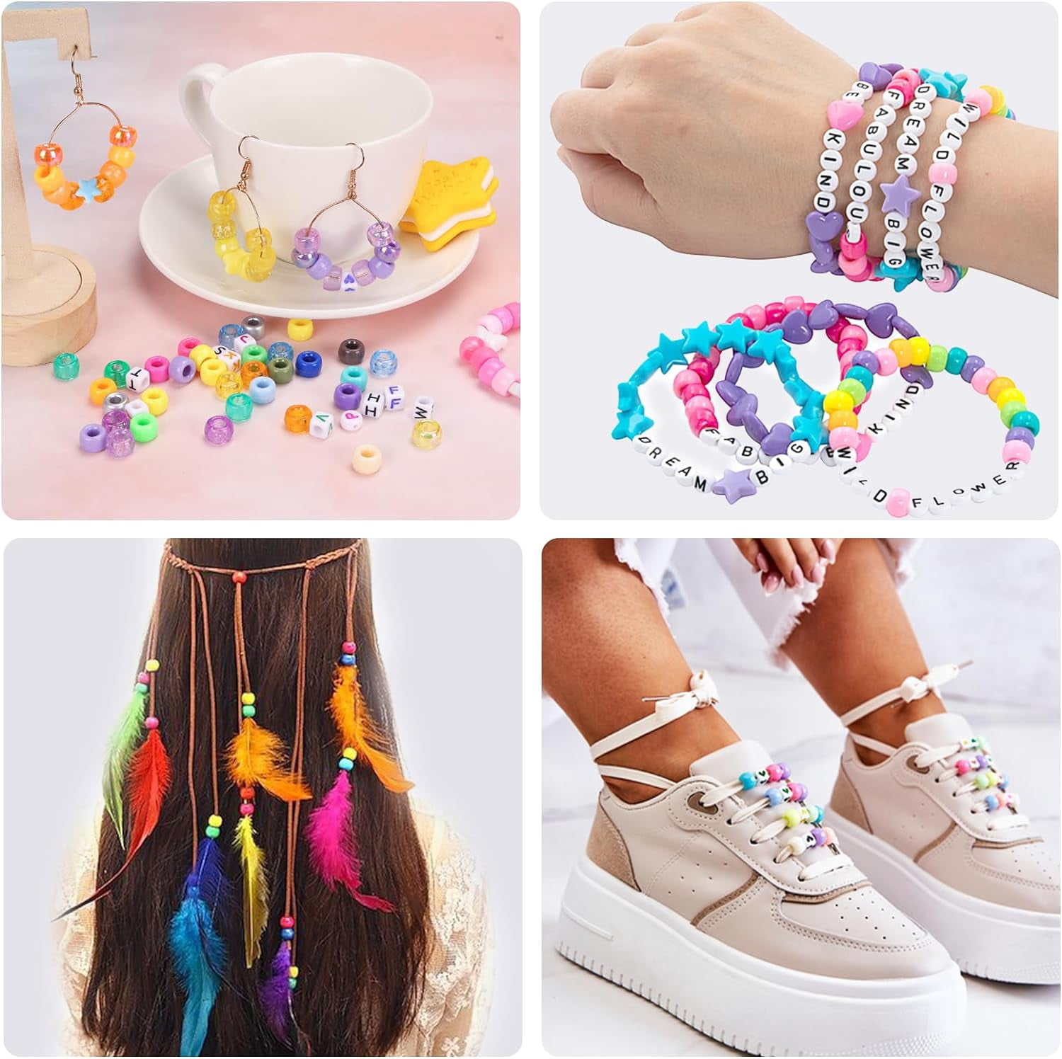 96 Colors 3000pcs Pony Beads Bracelet Making Kit Friendship Bracelet Kit Rainbow Kandi Beads with Letter and Heart Beads Elastic Threads for Jewelry Necklace Making