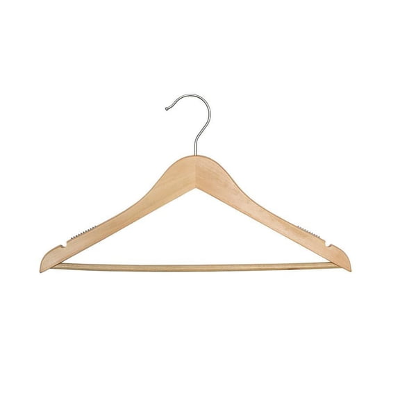 NAHANCO #20017WB 17" Low Gloss Natural Wooden Suit Hangers with Bar (Pack of 100)