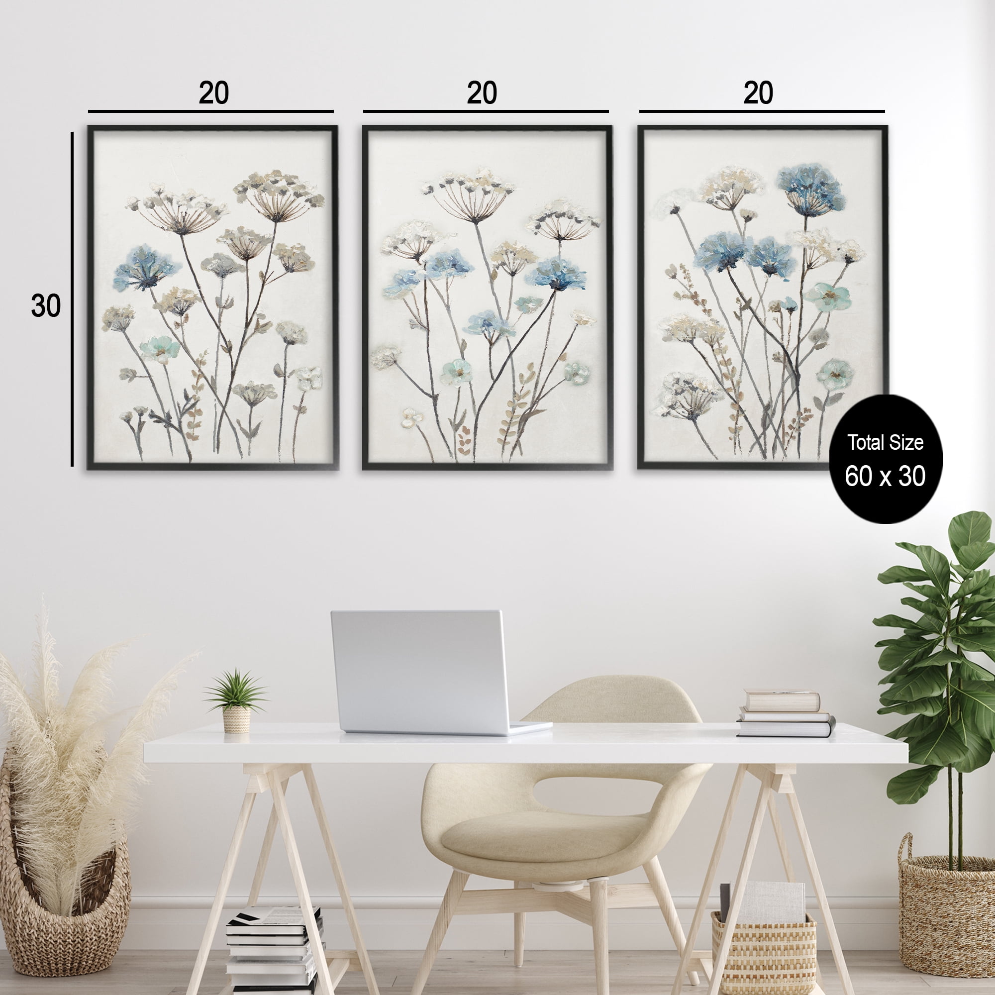 Stupell Industries Neutral & Blue Garden 3 Piece Black Framed Giclee Art Set, design by Patricia Pinto