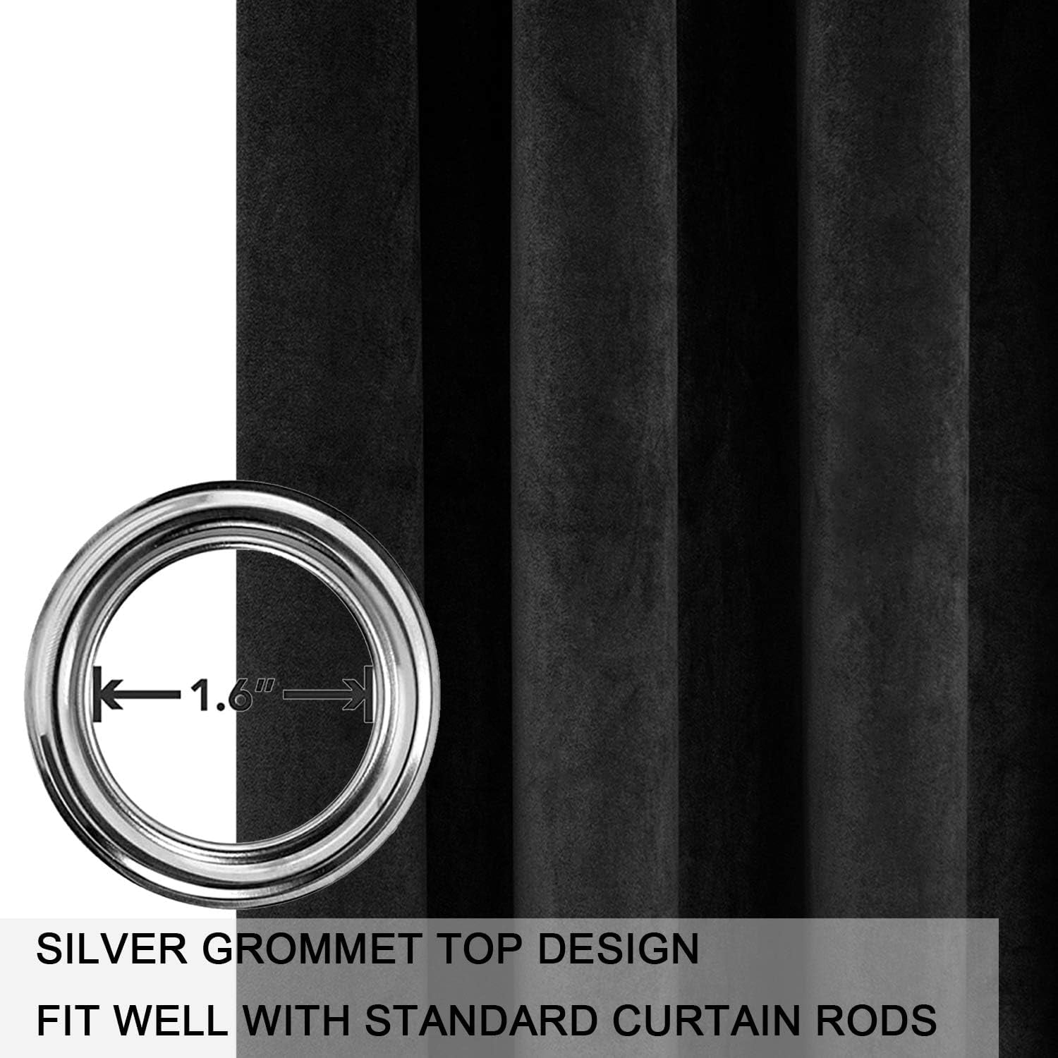 SMILETIME Black 52 x 84in Long Velvet Curtains with Grommet, Thermal Insulated Super Soft Privacy Noise Reducing Light-Filtering Velvet Curtains for Living Room, 2 Panels