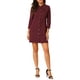 thumbnail image 1 of Vestido de mezclilla para mujer INSPIRE CHIC con mangas 3/4, botón, mini vestido de camisa de mezclilla, talla XS, burdeos, 1 of 8
