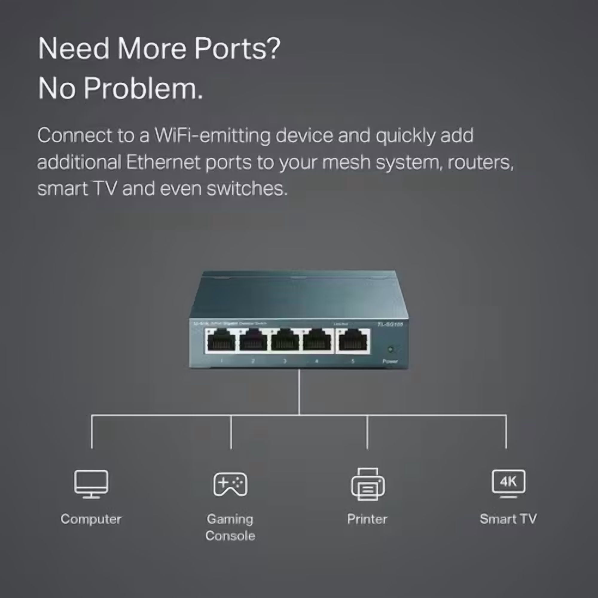TP-LINK TL-SG105 5-Port 10/100/1000Mbps Desktop Gigabit Steel Cased Switch - 5 Ports - Gigabit Ethernet, TL-SG105 5-Port