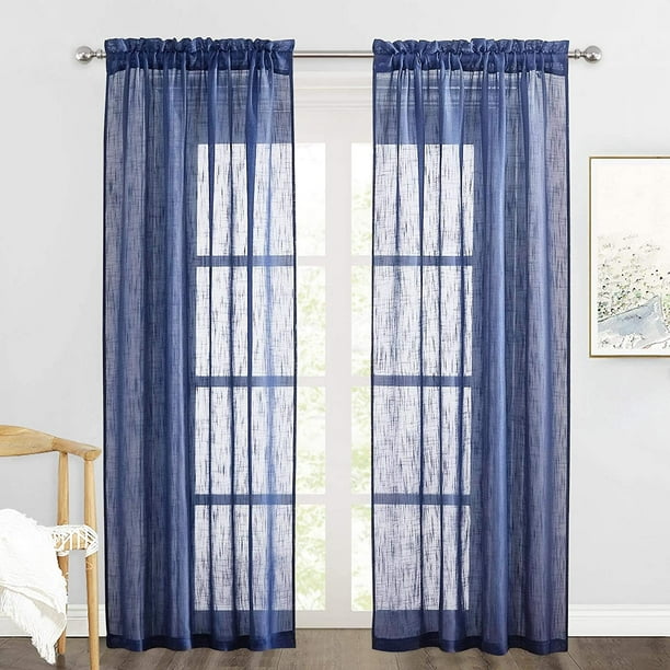Sheer Curtains 84 Inches Long Linen, Navy Blue Sheer Curtains 84 Inch