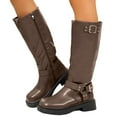 thumbnail image 1 of Womens Fall Platform Mid Calf Work Boots Winter Buckles Square Toe Chunky Heels Knee High Motorcycle Riding Tall Boots, 1 of 6