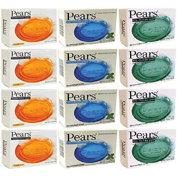 Pears Bar Savon Variété Pack 12 Menthe Extrait Citron & Original