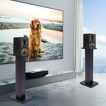 Surround Sound Home Theater Pair Black Walnut 28" Inch Bookshelf Speaker Stands