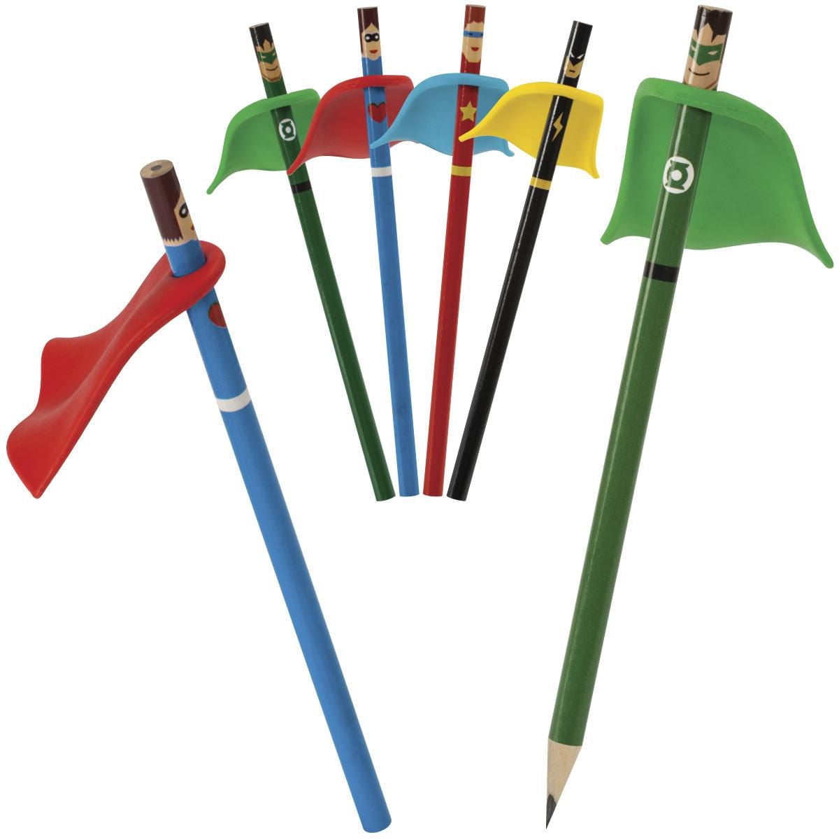 Merangue Wood Pencils with Superhero Toppers, Assorted, 16 Pack