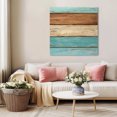 thumbnail image 5 of Farmhouse Aqua Brown Wall Art Painting on Canvas, Vintage Wooden Striped Canvas Art Home Prints Wall Art Framed Modern Artwork for Living Room Bedroom Wall Decor 12x12in, 5 of 9