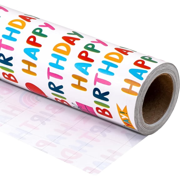 30 Inch Birthday Wrapping Paper Roll - Happy Birthday Wrapping Paper for Holiday, Party, Baby Shower - 30 Inch x 33 Feet