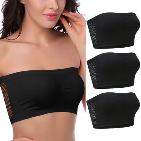 

mveomtd 3 Pieces Womens Non Padded Bandeau Sprots Bra Strapless Convertible Bralettes Basic Layer Top Bra Boys Glasses Case Black M