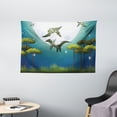 thumbnail image 1 of Dinosaur Tapestry, Cartoon Style Dinosaurs Flying on Full Moon Magical Night Enchanted Forest, Wall Hanging for Bedroom Living Room Dorm Decor, 60W X 40L Inches, Green White Blue, by Ambesonne, 1 of 2