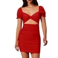 thumbnail image 1 of Vestido holgado con mangas plisadas y escote en V para mujer: vestido de noche de satén con cuello de una sola línea, sin tirantes, espalda descubierta y abertura alta, para el día a día, fiestas,, 1 of 6