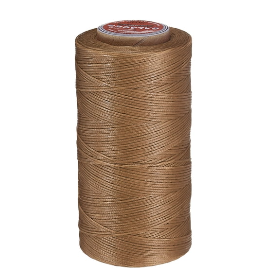 Uxcell Flat Leather Sewing Waxed Thread, 270m / 295 Yards Polyester Wax String, 150D Wax Stitching Cord for Leather Crafts, Khaki Brown