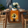 thumbnail image 2 of Halloween Table Runner - 70 Inch Long, Kitchen Dining Table Runner Dresser Scarves, Riding Witch Cat Orange Plaid Pumpkin Farmhouse Decor for Coffee Tables Wedding Party Banquet, 2 of 8