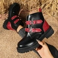 thumbnail image 4 of Womens Punk Ankle Boots Trendy Buckle Strappy Gothic Lug Sole Platform Lace up Mid Calf Booties Waterproof Leather Combat Boots, 4 of 6