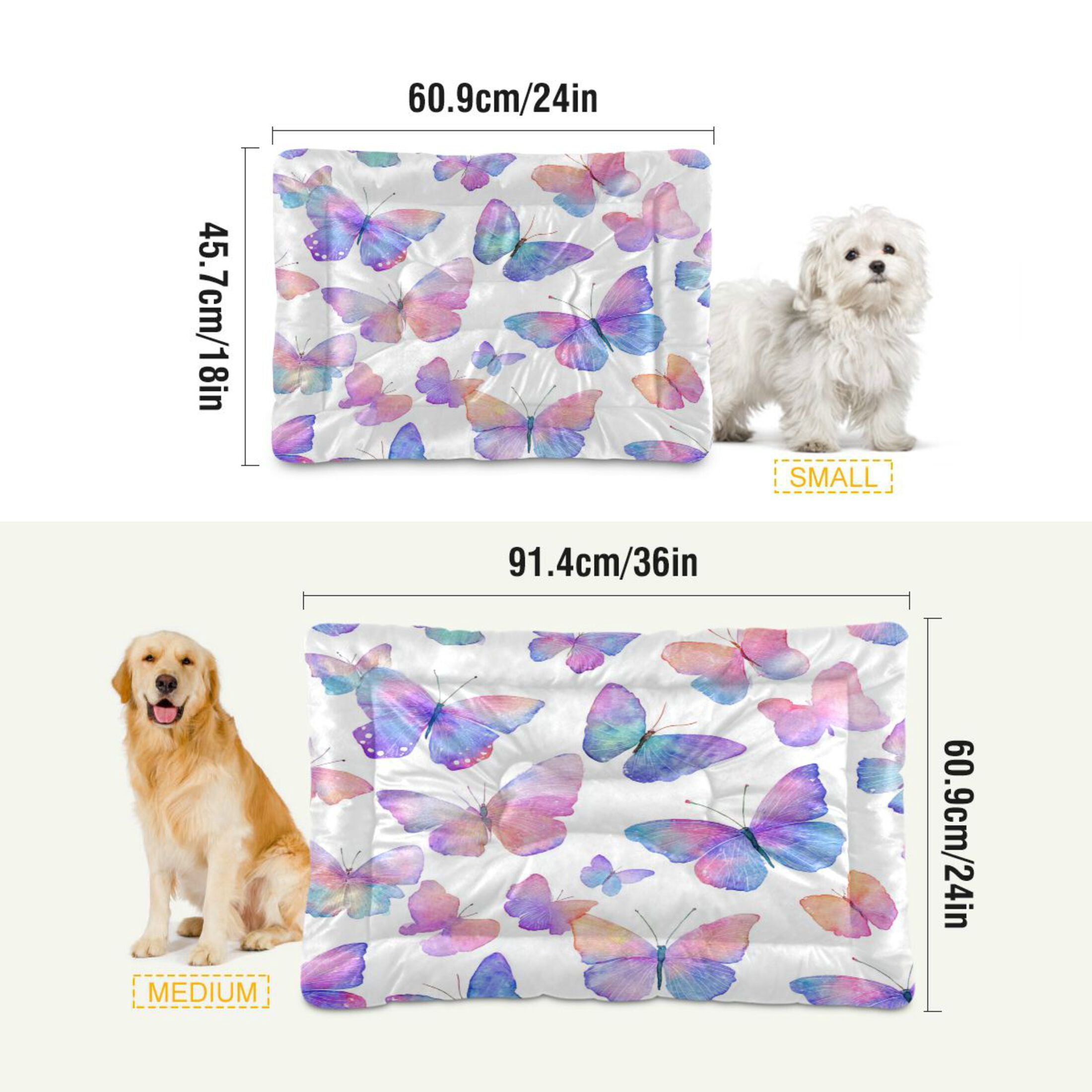 Qxltty Colorful Butterflies Ped Pad Wear-resistant and Hard to Bite Through Sleeping Pad for Small Medium Large Dogs Winter Pet Bed 36×24in