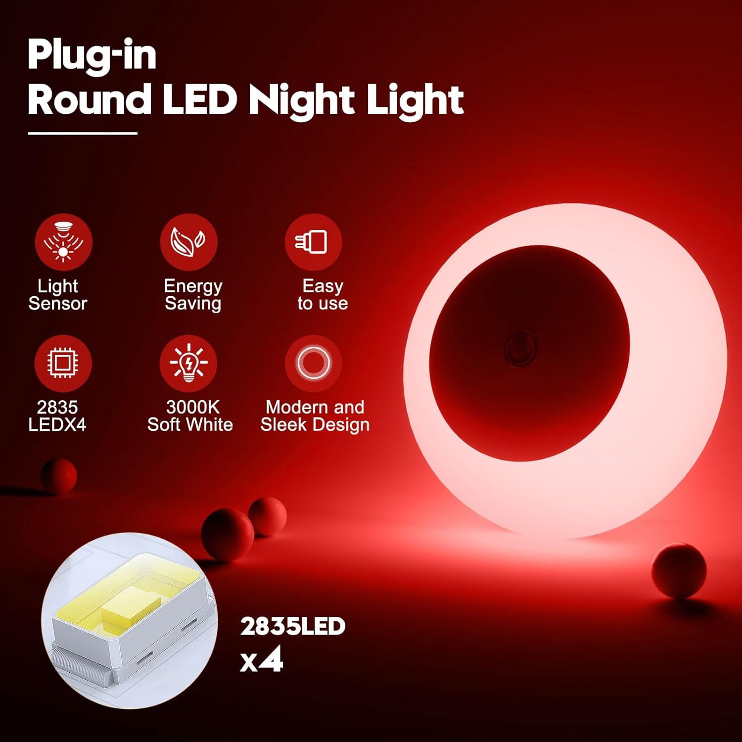 BIBEARBIBEAR Night Light, Night Lights Plug into Wall, Dusk to Dawn Sensor, Red Led Night Light 0.5W, 2 Pack Nightlight for Adults, Bedroom, Bathroom, Hallway, Kitchen