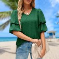 thumbnail image 4 of Blusa De Manga Corta Camiseta casual de manga abullonada doble Color sólido Cuello en V Verano para mujer (Verde oscuro XL Ygjytge para Mujer Verde oscuro T L, 4 of 7