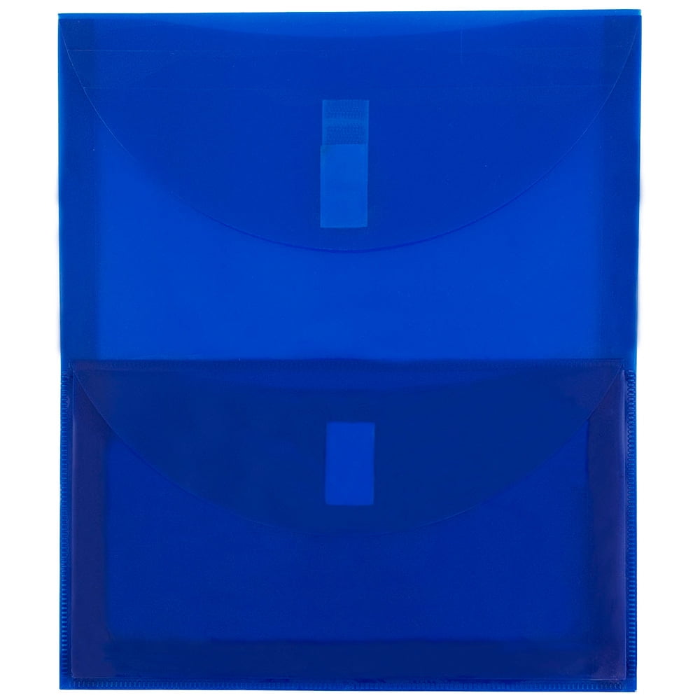 JAM Plastic Multi, Pocket Envelopes, Blue, 1/Pack, Hook & Loop, 9.8x11