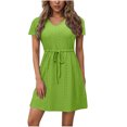 thumbnail image 1 of Dvprdro Robe d'Été Décontractée Unie à Manches Courtes pour Femme, Mode Élégante, Col en V, à Nouer, Robe Courte de Plage et Soleil, 1 of 5
