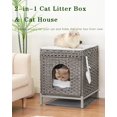 thumbnail image 5 of Cat Litter Box Enclosure Hidden Litter Box Furniture with Metal Heightened Feet, Rattan Handwoven Cat House with Litter Mat, Hidden Litter Box Furniture for Bedroom Living Room Gray, 5 of 16